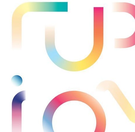 Pastel rainbow strokes of soft, rounded type