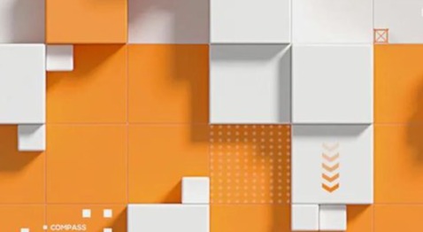 White blocks stepping out of an orange grid, render clean