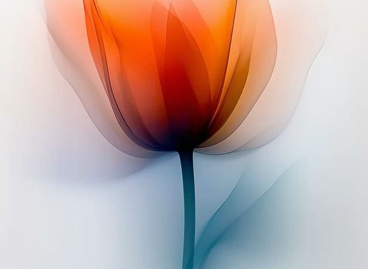 A translucent orange tulip fading into white
