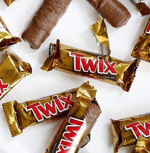 Twix bars, one broken open