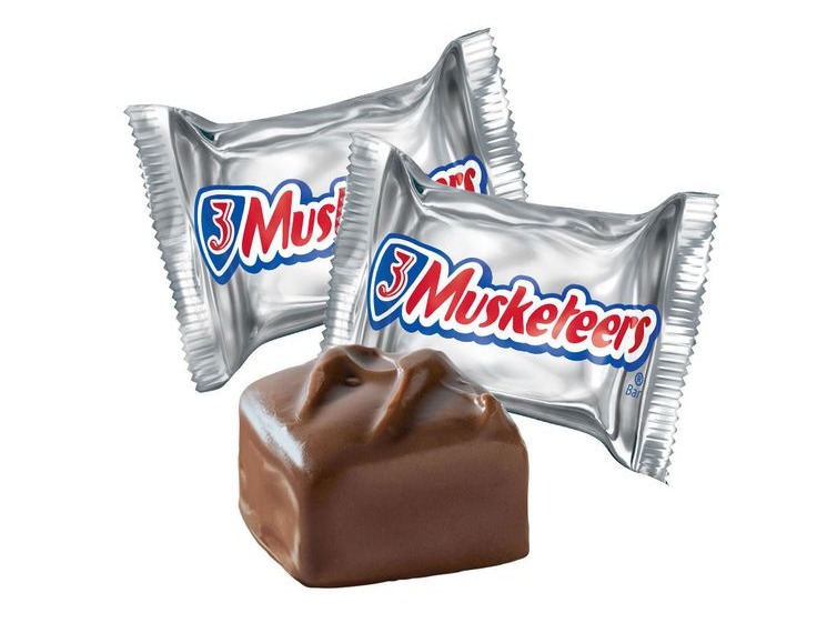 3 Musketeers bars, one cut open