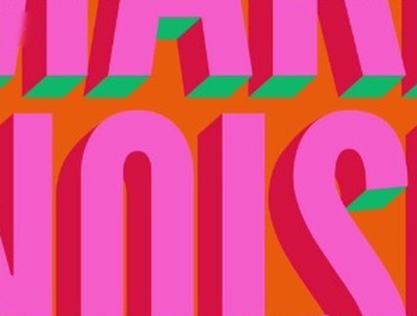 Pink block letters with hard shadows on orange