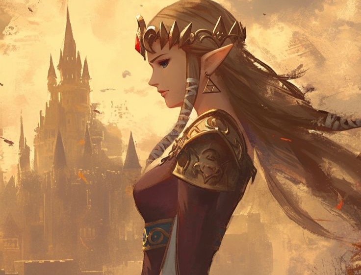 Twilight Princess Zelda, dark painterly portrait