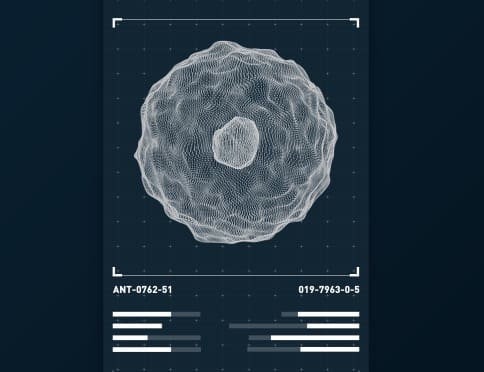 Wireframe sphere with catalogue numbers and readout bars