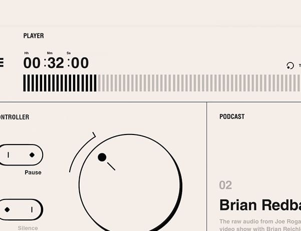 Audio player interface with timecode and a labelled dial