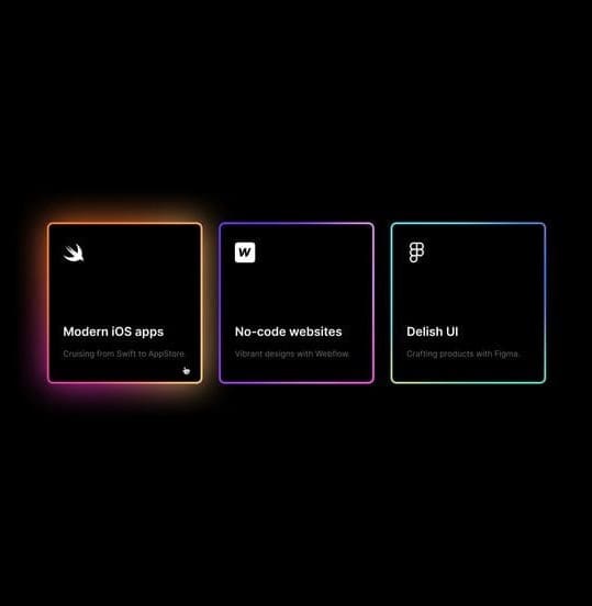Three dark UI cards with titles and one-line descriptions