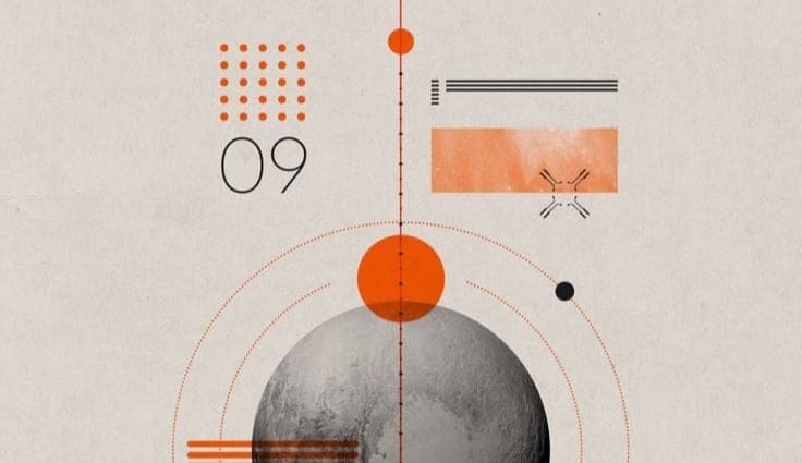 Vintage collage planet diagram with numbered callouts