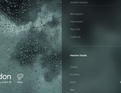 Weather app with real locations over photography