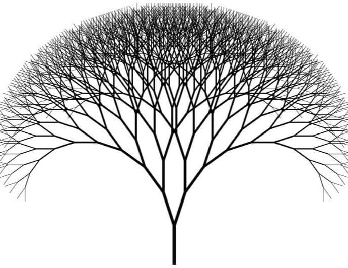Black fractal tree on white with no labels