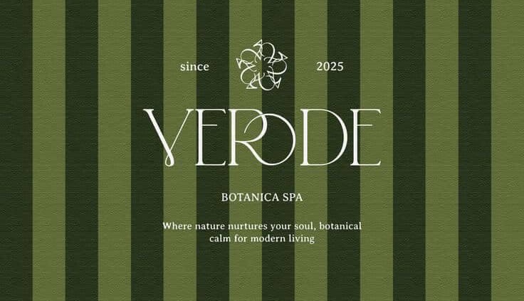 Verde Botanica spa branding with green stripes and a heritage serif