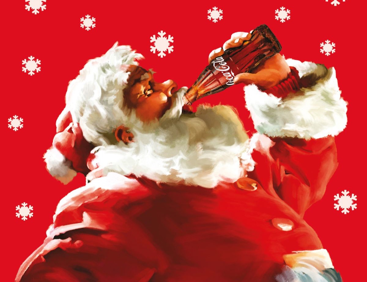 Illustrated Santa Claus drinking a Coke, Christmas campaign