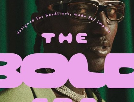 THE BOLD in fat lilac letters over a portrait