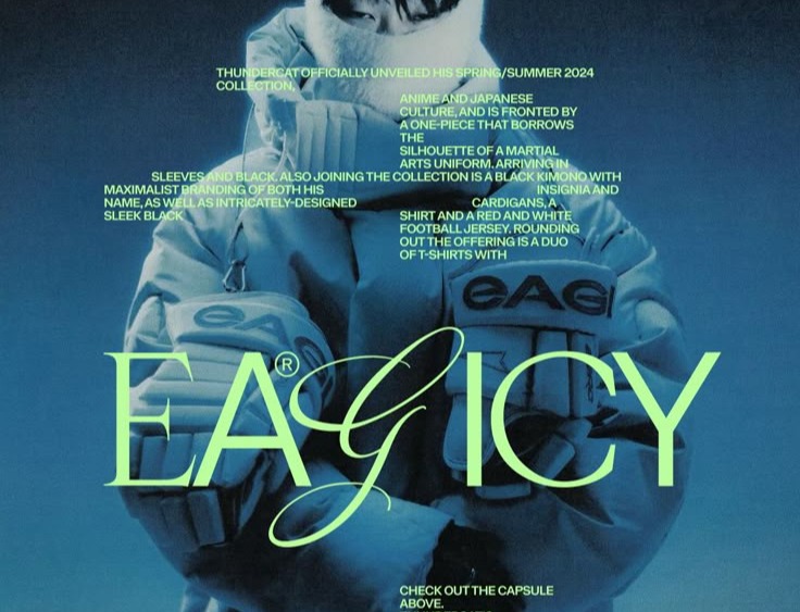 EA ICY editorial with overlapping text blocks over a portrait