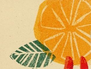 Stamped ink texture, the fruit dissolving into printmaking