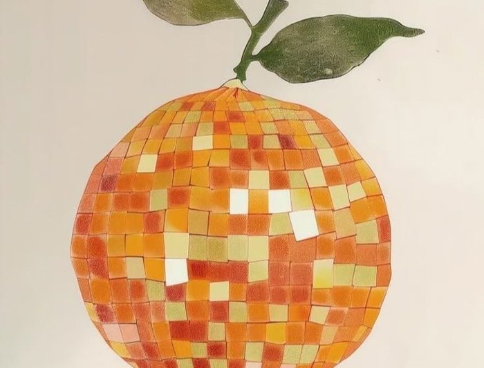 An orange rebuilt as a mirrored mosaic ornament