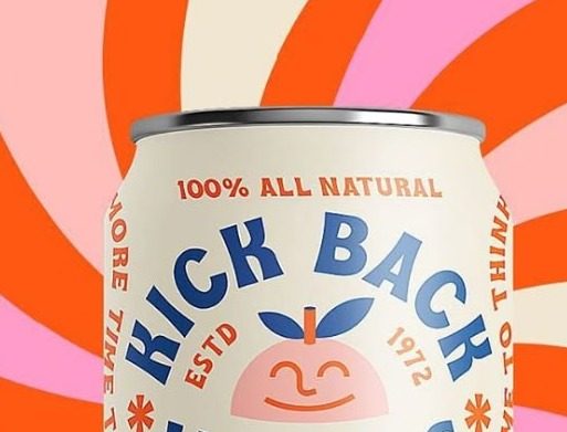 A retro can on a pink sunburst, beverage branding at full trend