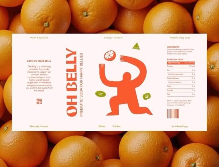 Pink brand-system boards laid over a bed of oranges