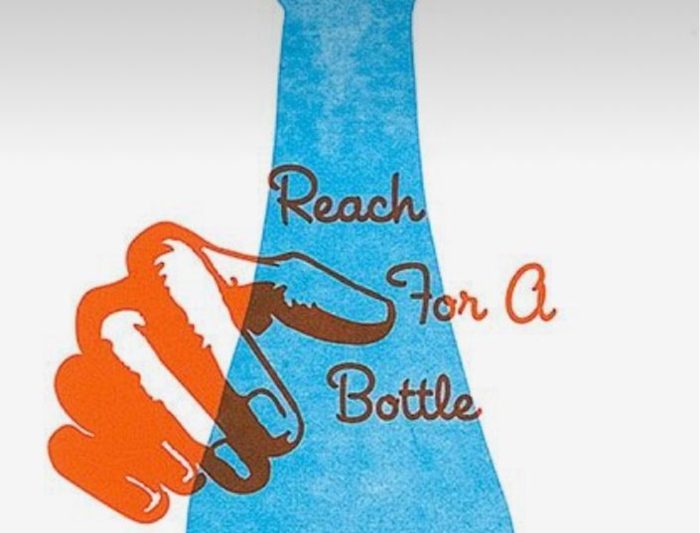 A printed hand and bottle, illustration in place of fruit